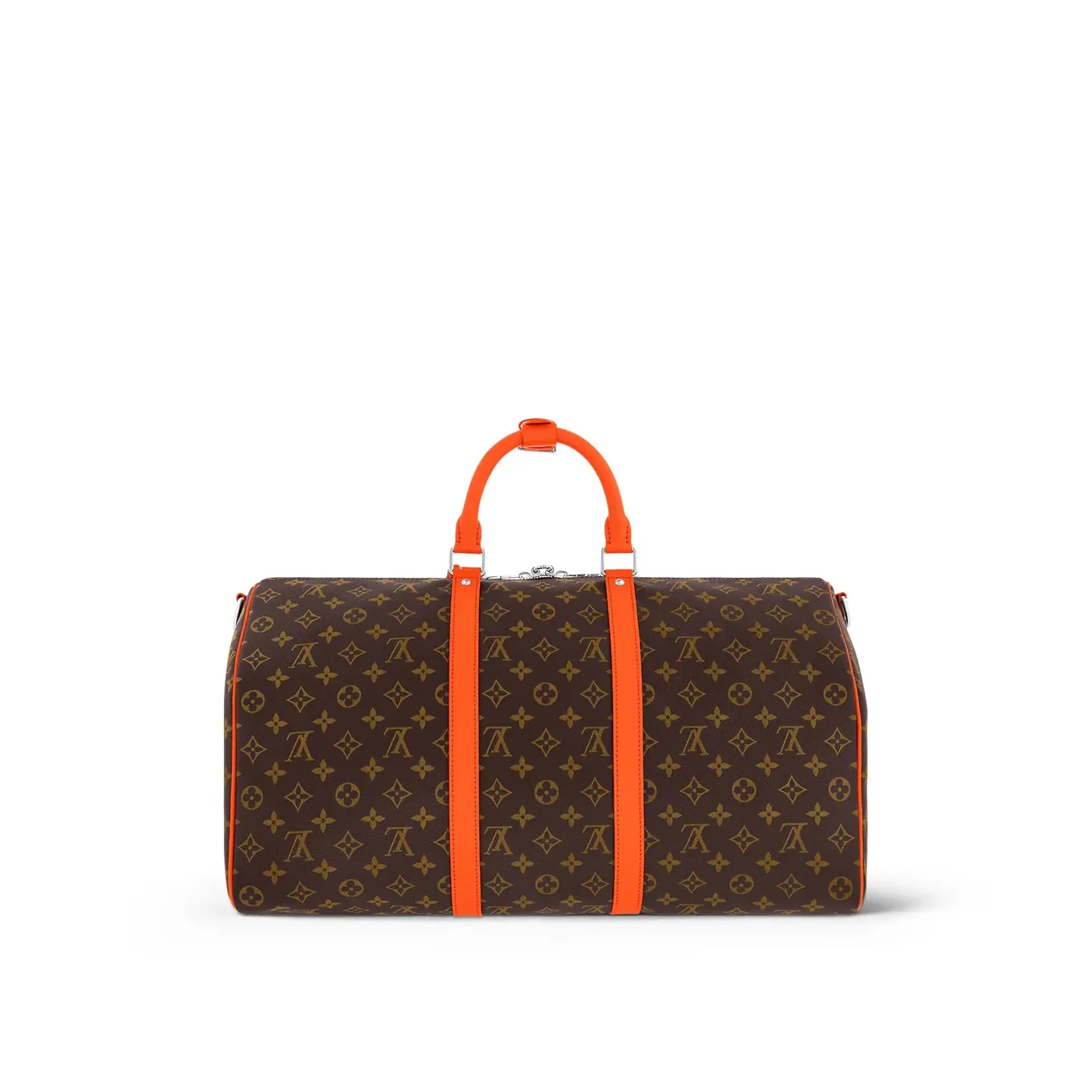 Louis Vuitton Keepall Bandouliere 50 Travel Bag in Brown/ Orange Silver Hardware Louis Vuitton Keepall Bandouliere 50 Travel Bag in Brown/ Orange Silver Hardware