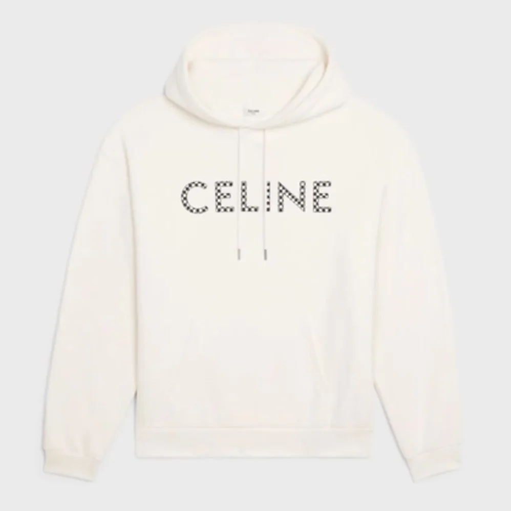 Celine Loose Sweatshirt in Cotton Fleece with Studs for Men in White