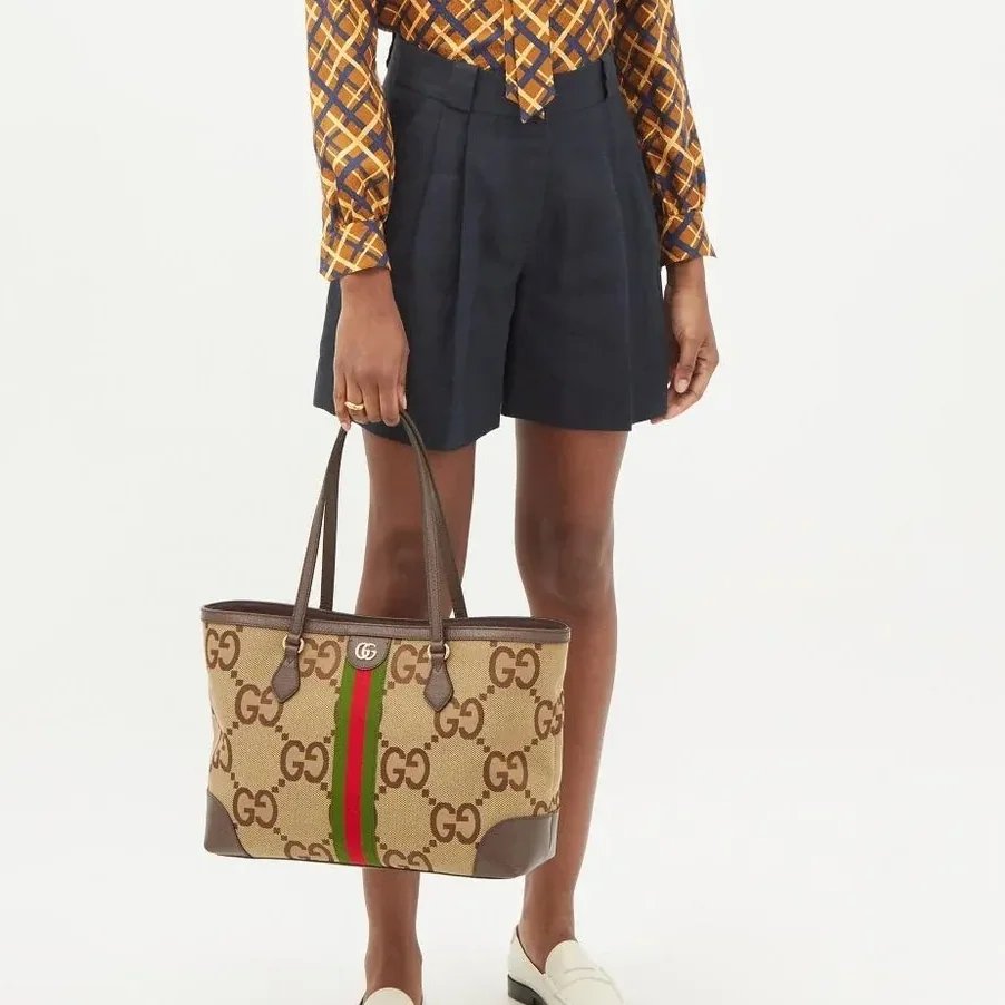 Gucci Ophidia Jumbo GG Medium Tote Bag in Camel/ Ebony Jumbo Canvas Gucci Ophidia Jumbo GG Medium Tote Bag in Camel/ Ebony Jumbo Canvas
