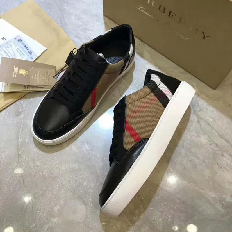 Burberry Shoes Check Detail Leather Sneakers for Unisex in Black Burberry Shoes Check Detail Leather Sneakers for Unisex in Black
