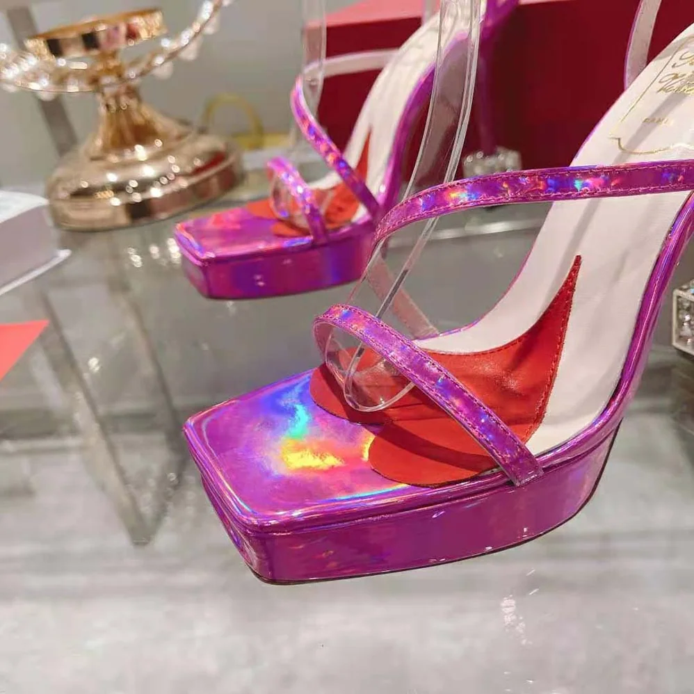 Roger Vivier Cube Strass Heel Sandals in Leather for Women in Purple Roger Vivier Cube Strass Heel Sandals in Leather for Women in Purple