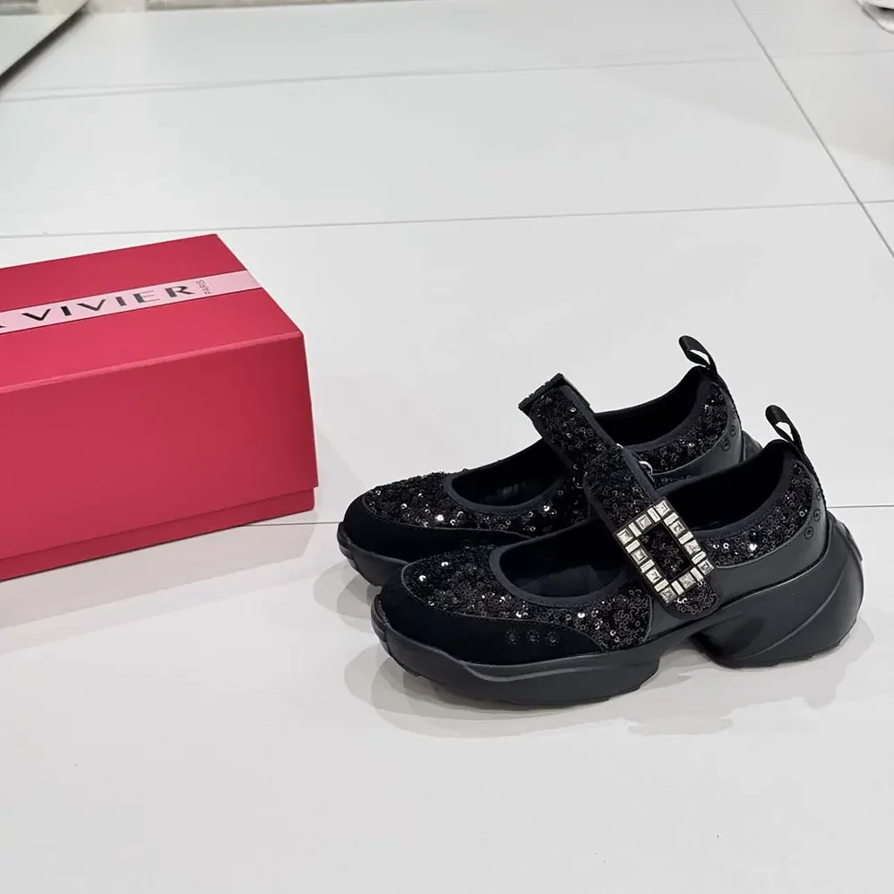 Roger Vivier Viv' On The Run Mary Janes With Sequins Black for Women