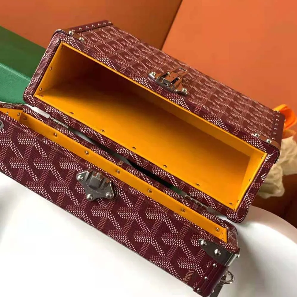 Goyard Cassette Trunk Bag in Goyardine Canvas & Clamecy Cowhide for Women in Maroon