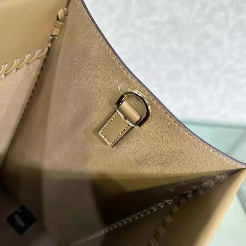 Fendi Sunshine Medium Brown Leather Shopper with Decorative Stitching for Women