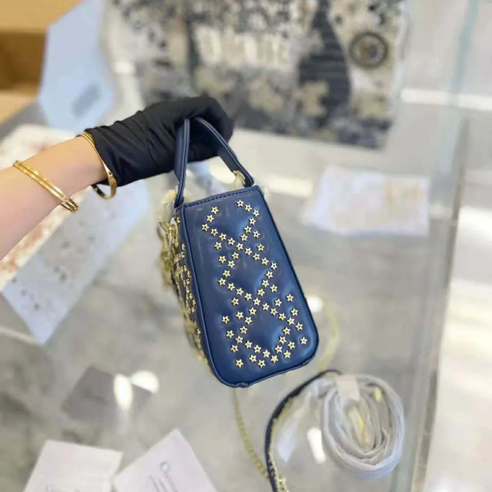 Dior Mini Lady Dior Bag Denim Blue Lucky Star Cannage Lambskin for Women