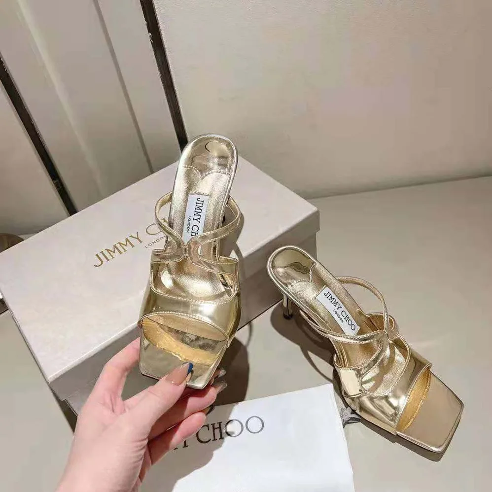 Jimmy Choo Anise 95 Gold Liquid Metal Leather Mules for Women Jimmy Choo Anise 95 Gold Liquid Metal Leather Mules for Women