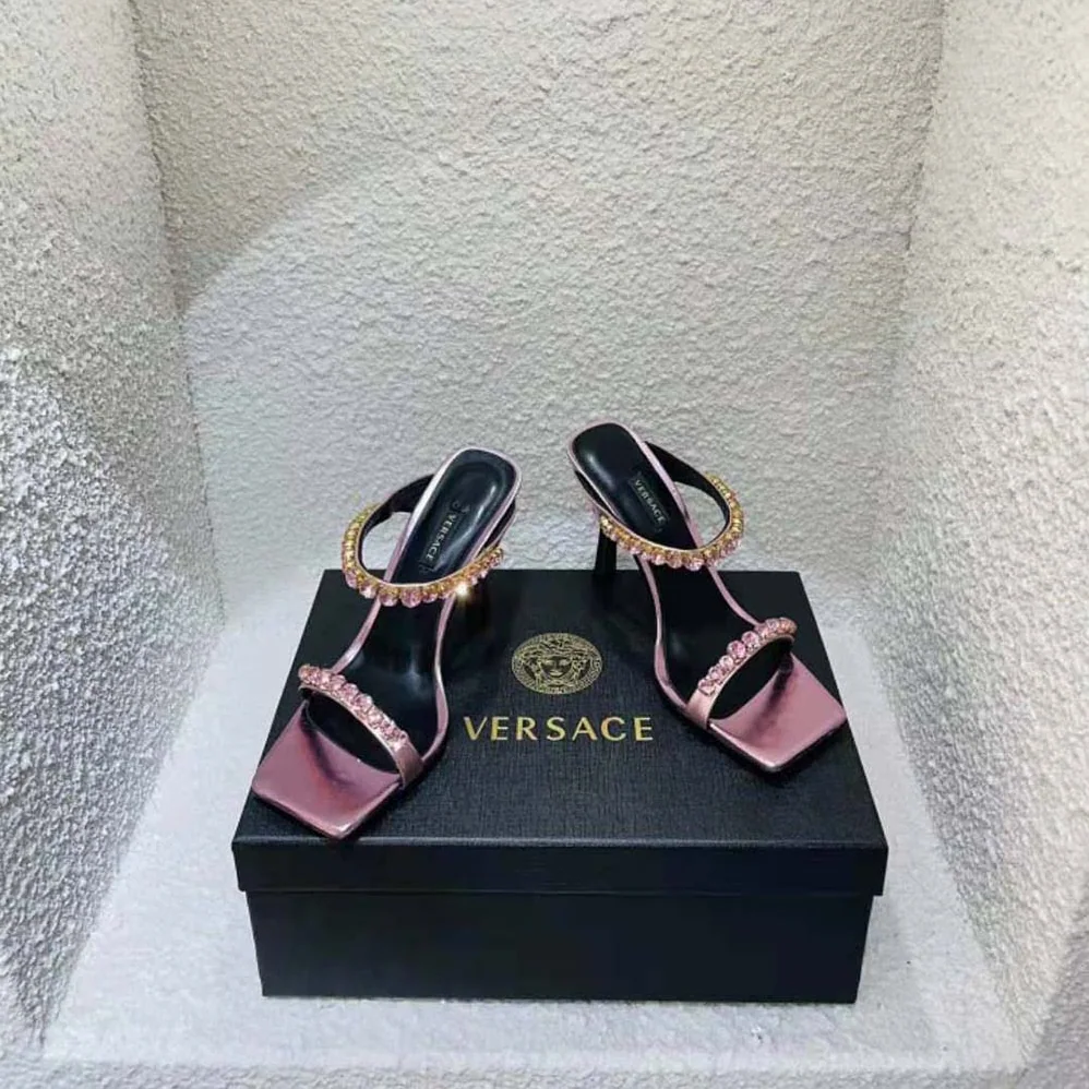 Versace Rhinestone Mules in 105mm Heel Hight for Women in Pink