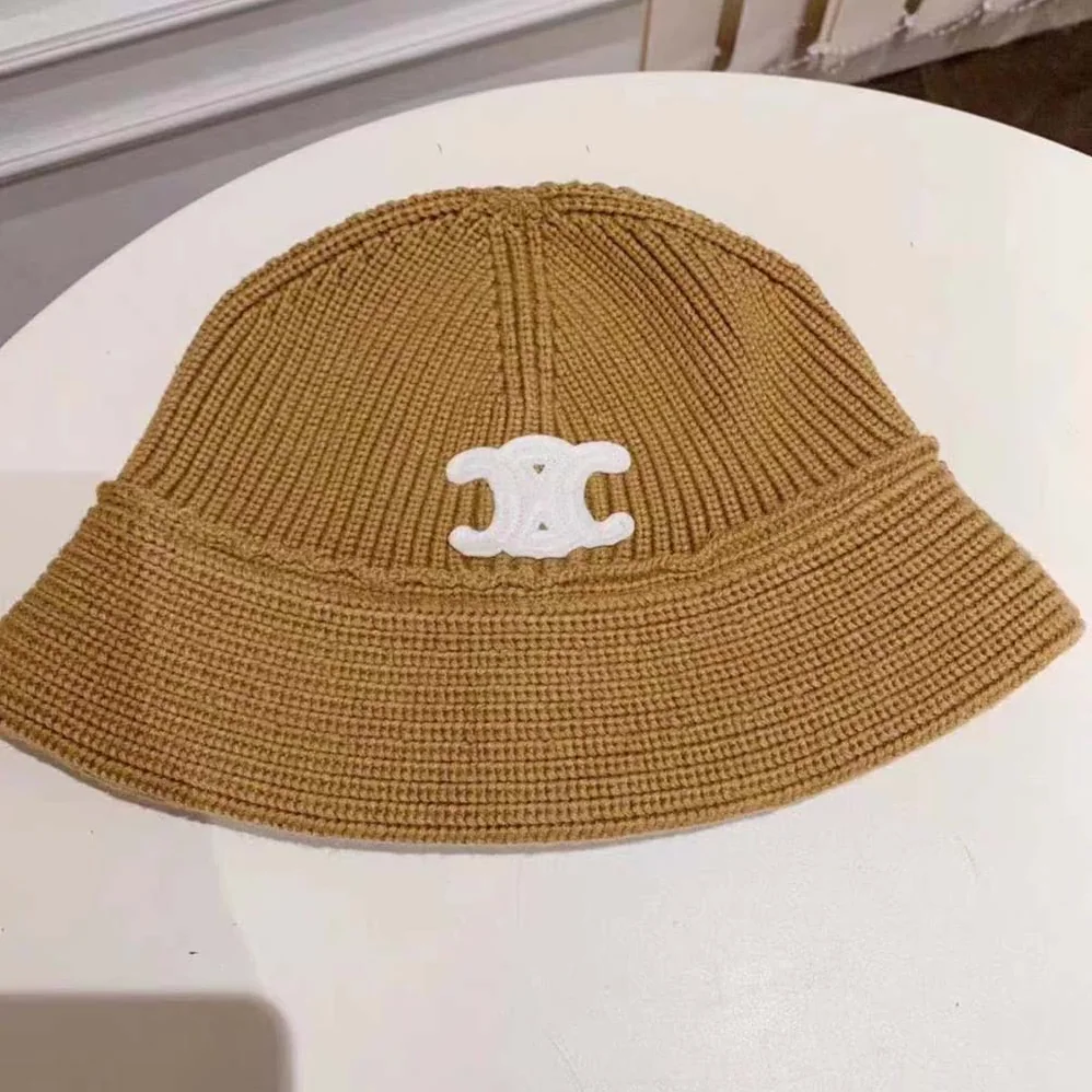 Celine Triomphe Embroidered Beanie in Seamless Cashmere for Women in Sandy
