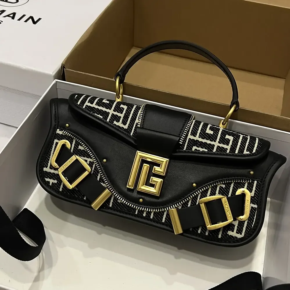 Balmain Blaze Clutch Bag in Leather with Balmain Jacquard Monogram for Women Balmain Blaze Clutch Bag in Leather with Balmain Jacquard Monogram for Women
