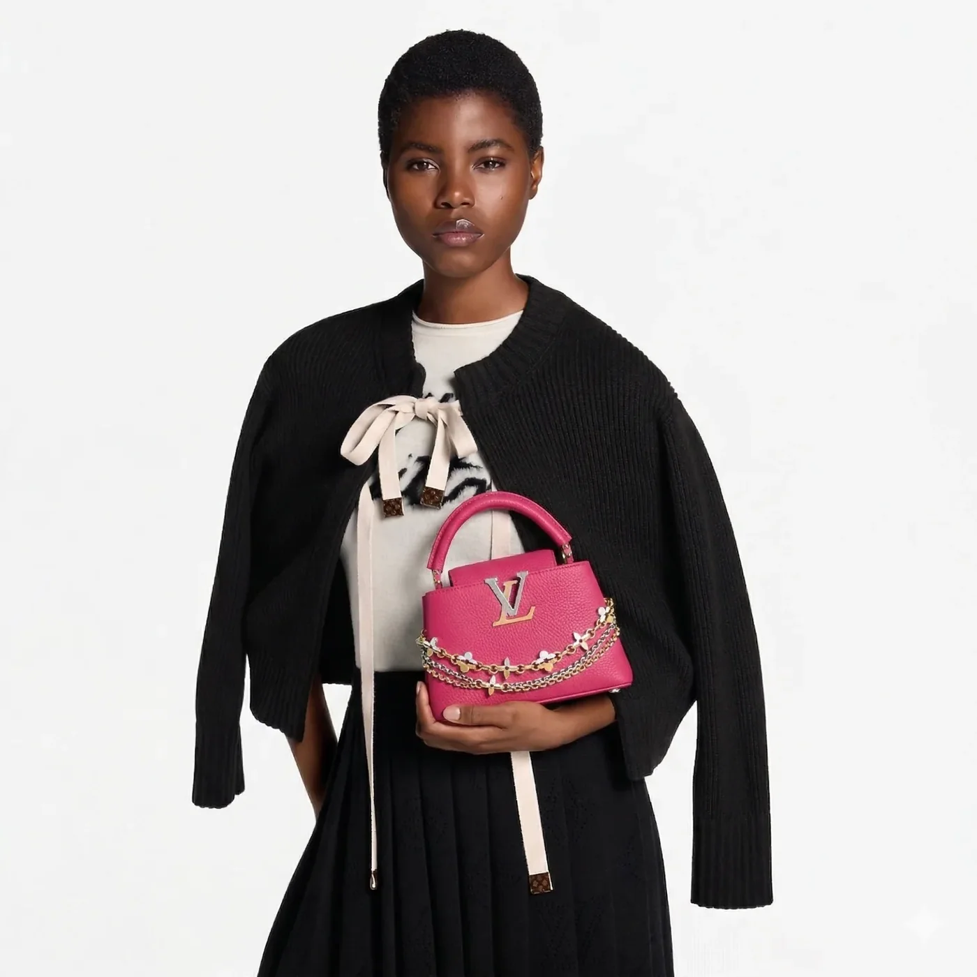 Louis Vuitton Capucines Mini Top Handle Bag in Raspberry Silver/ Gold Hardware