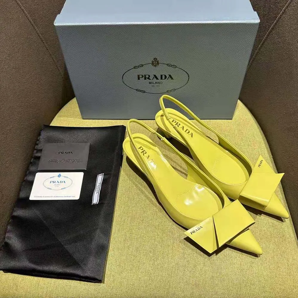 Prada Brushed Leather Slingback Pumps for Women in Yellow