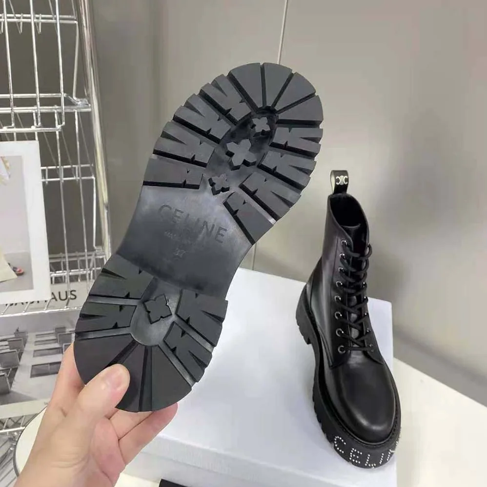 Celine Lace-up Boot with Studded Outsole Celine Bulky in Shiny Bull for Women in Black Celine Lace-up Boot with Studded Outsole Celine Bulky in Shiny Bull for Women in Black