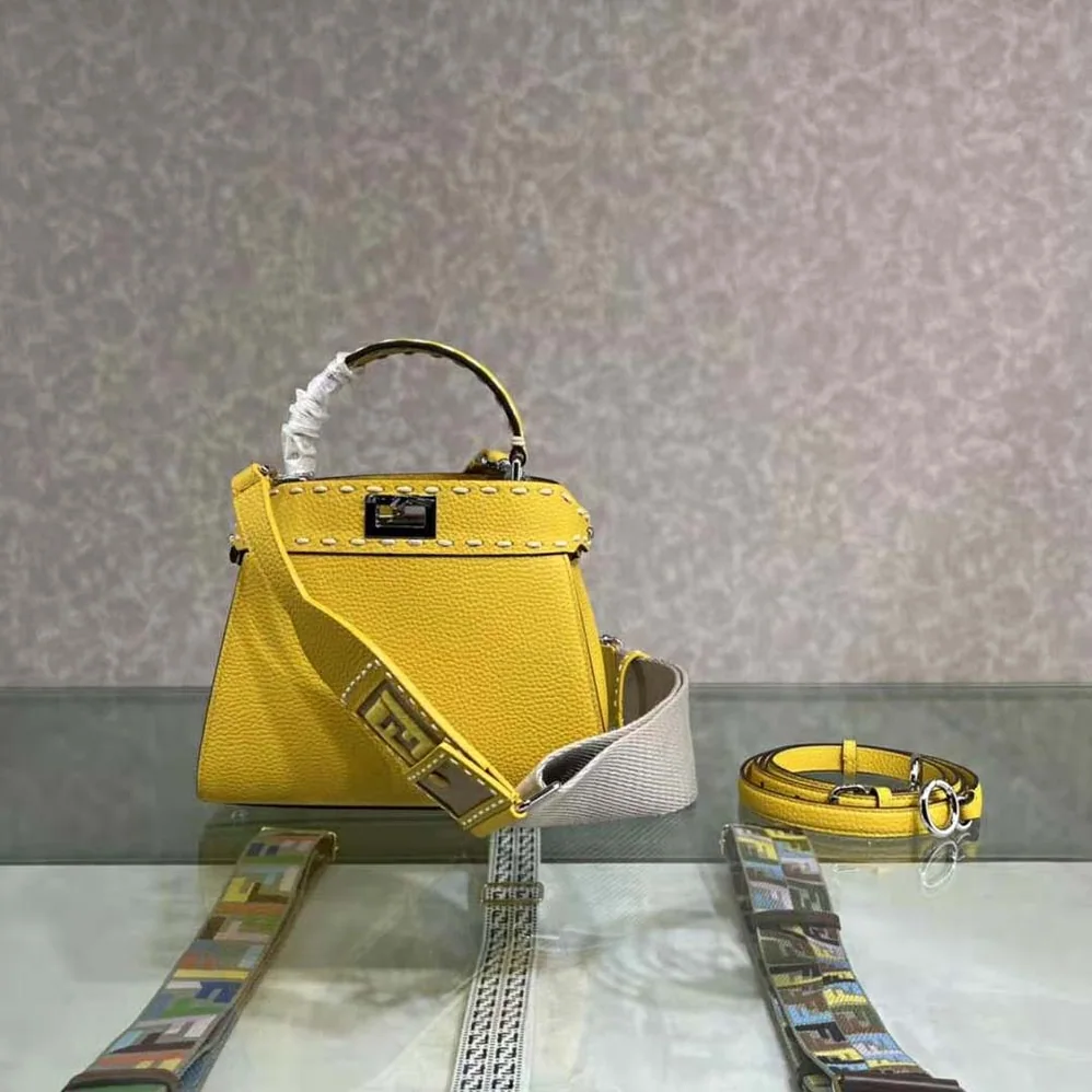 Fendi Peekaboo Iconic Mini Full Grain Leather Bag for Women in Yellow