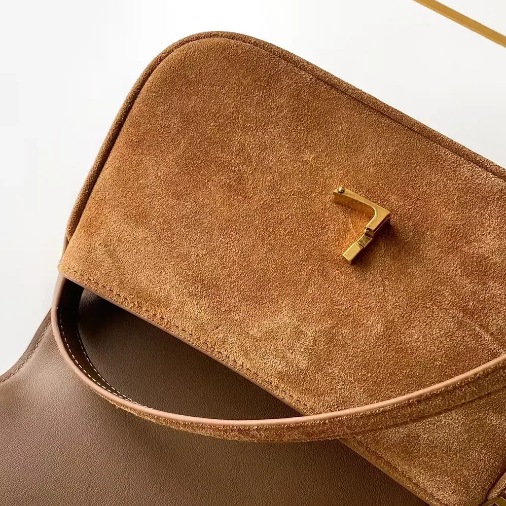 Saint Laurent YSL Solferino Small In Suede for Women in Brown Saint Laurent YSL Solferino Small In Suede for Women in Brown