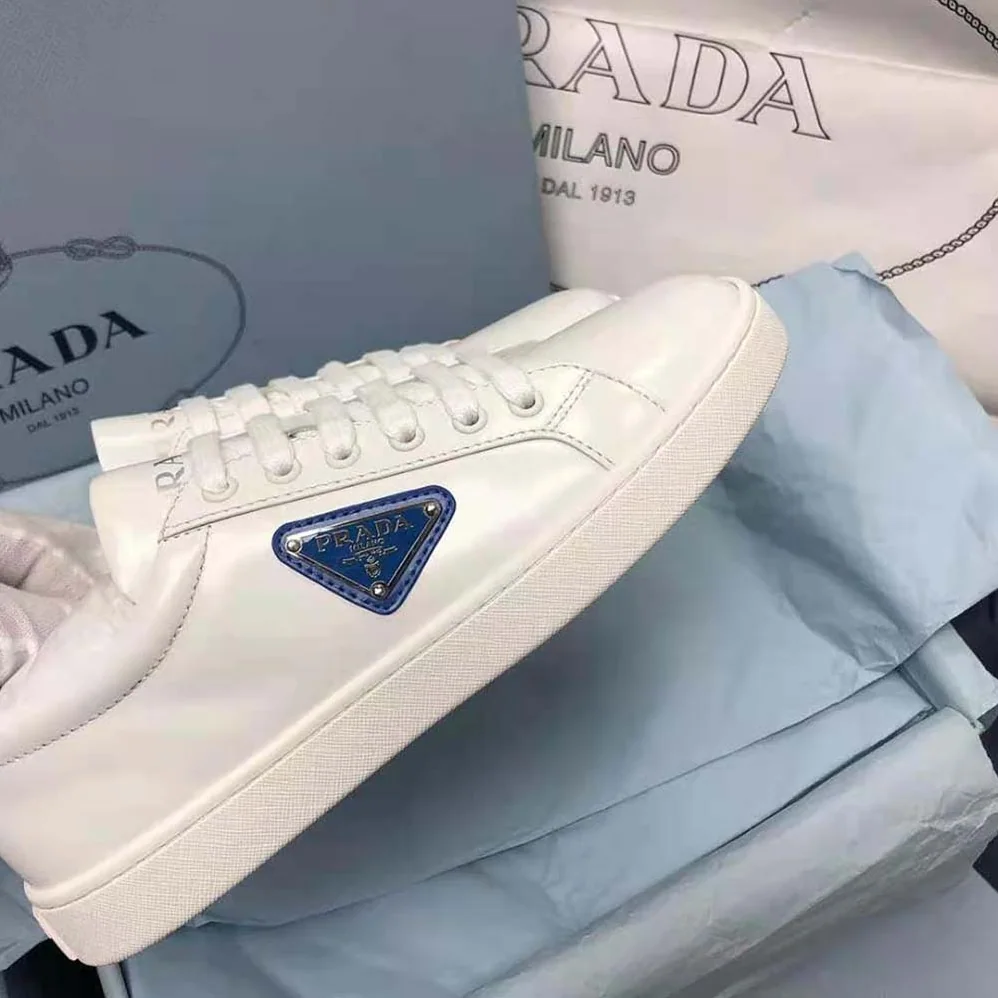 Prada Brushed Leather Sneakers for Men in Blue Prada Brushed Leather Sneakers for Men in Blue