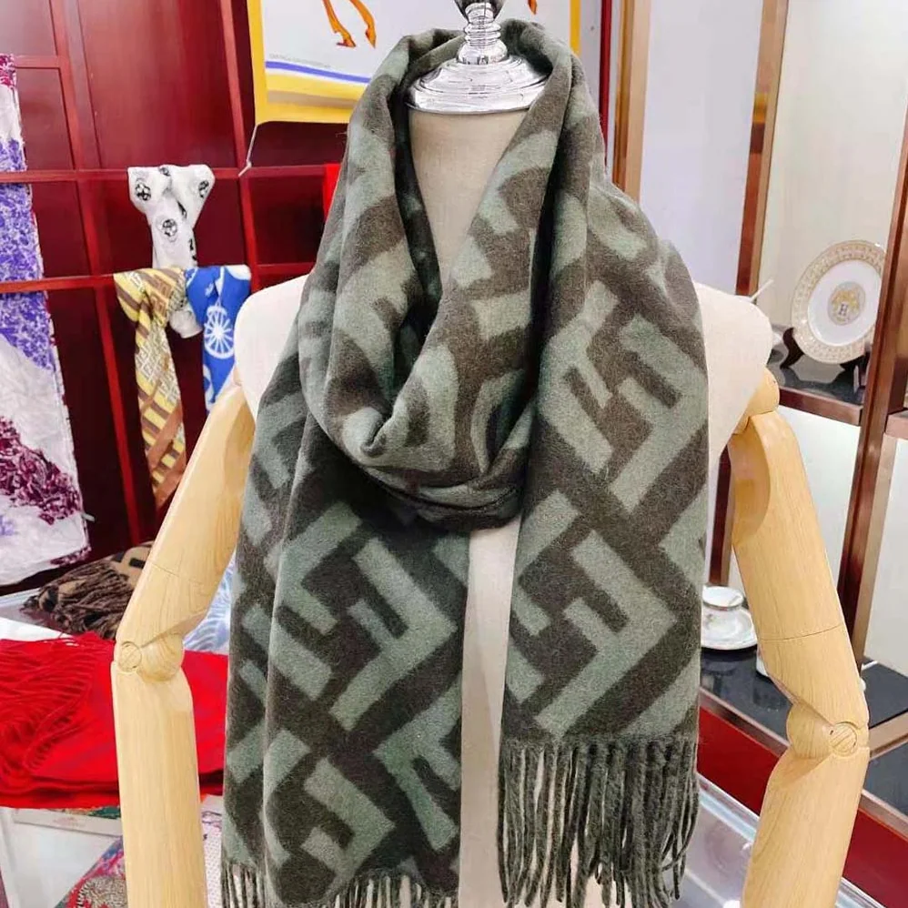 Fendi FF Scarf Green Cashmere Scarf for Women Fendi FF Scarf Green Cashmere Scarf for Women