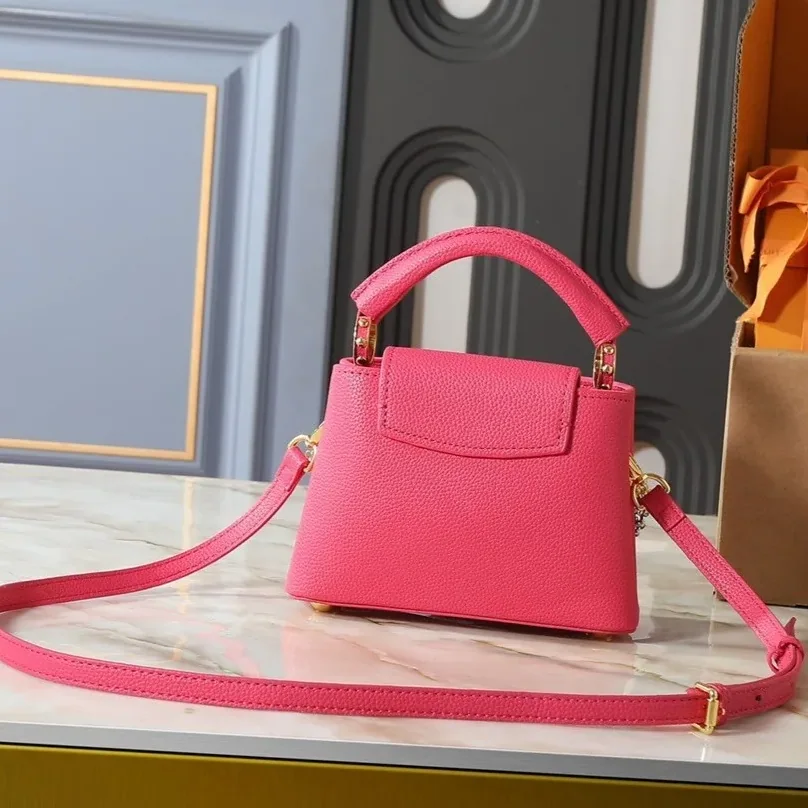 Louis Vuitton Capucines Mini Top Handle Bag in Raspberry Silver/ Gold Hardware