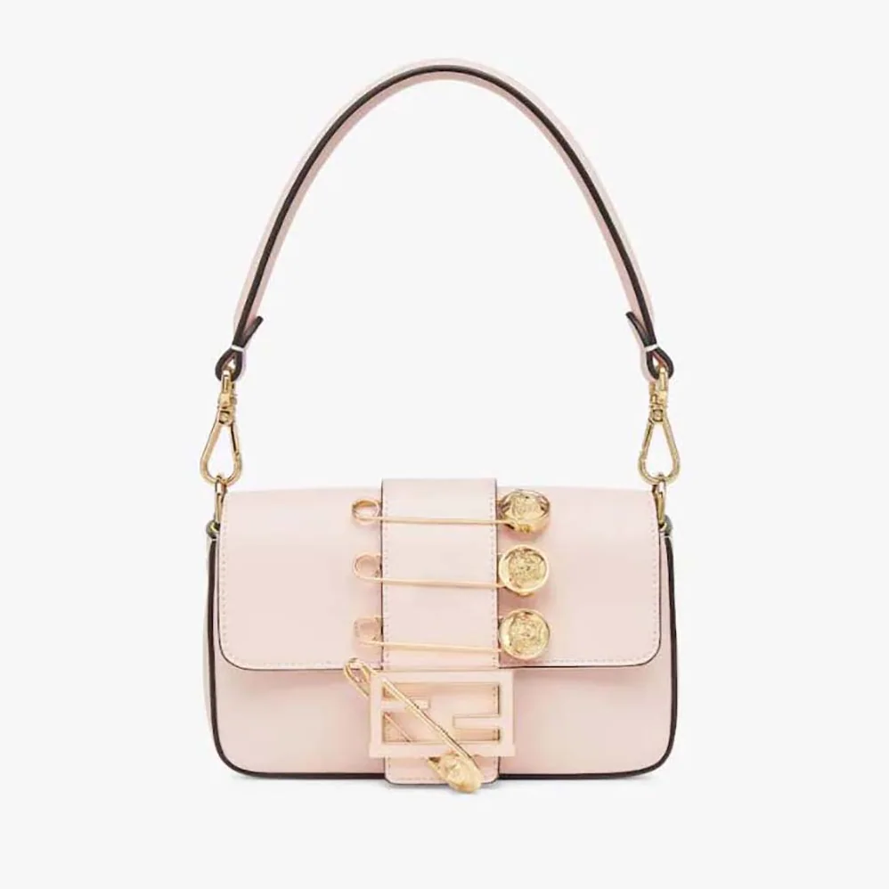 Fendi Brooch Mini Baguette Fendace Pink Leather Bag for Women Fendi Brooch Mini Baguette Fendace Pink Leather Bag for Women
