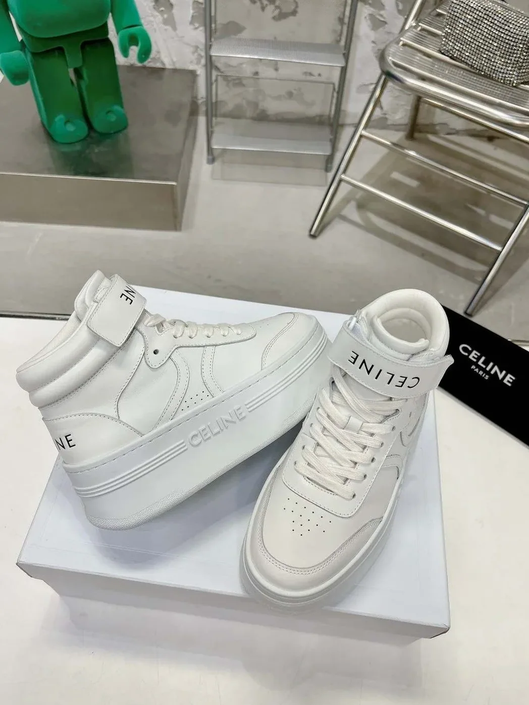 Celine Mid Block Sneakers With Velcro And Wedge White .01OP Celine Mid Block Sneakers With Velcro And Wedge White .01OP