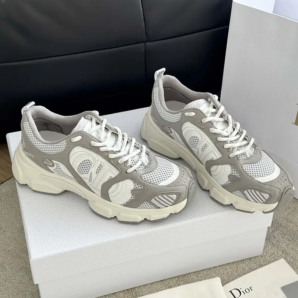 Dior Chrono Sneaker Gray Mesh and Suede Calfskin for Unisex
