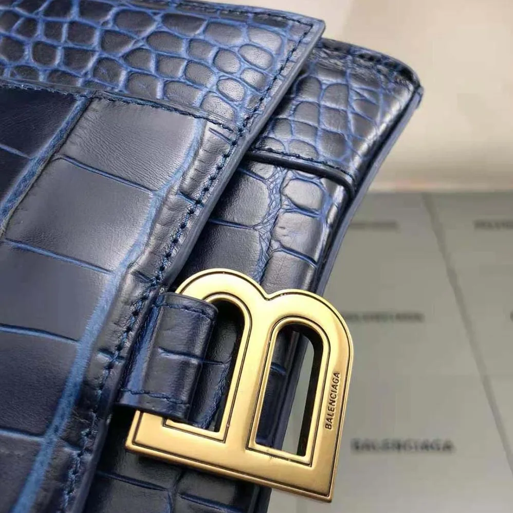 Balenciaga Hourglass Small Top Handle Bag in Navy Crocodile Embossed Calfskin for Women