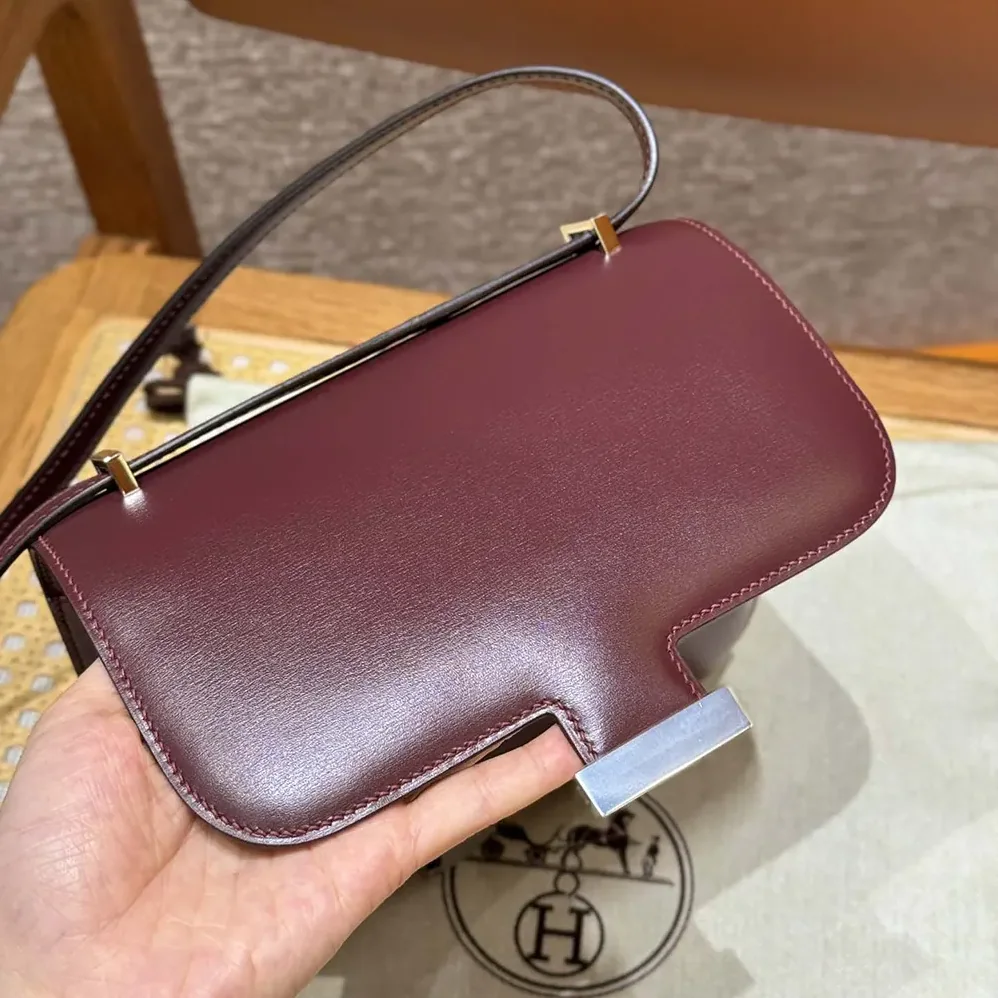 Hermes Constance 24 Bag Box Leather for Women in Maroon/Silver Hermes Constance 24 Bag Box Leather for Women in Maroon/Silver