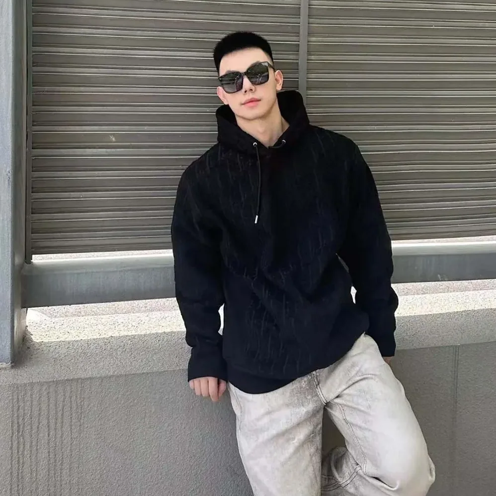 Dior Oblique Relaxed-Fit Hooded Sweatshirt Black Terry Cotton Jacquard for Men Dior Oblique Relaxed-Fit Hooded Sweatshirt Black Terry Cotton Jacquard for Men