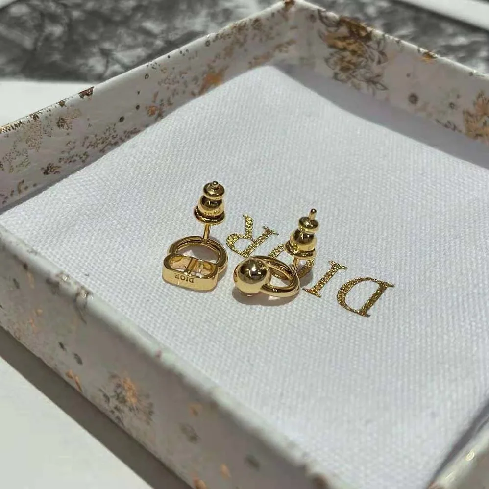 Dior Petit CD Stud Earrings Gold-Finish Metal with a White Crystal for Women Dior Petit CD Stud Earrings Gold-Finish Metal with a White Crystal for Women