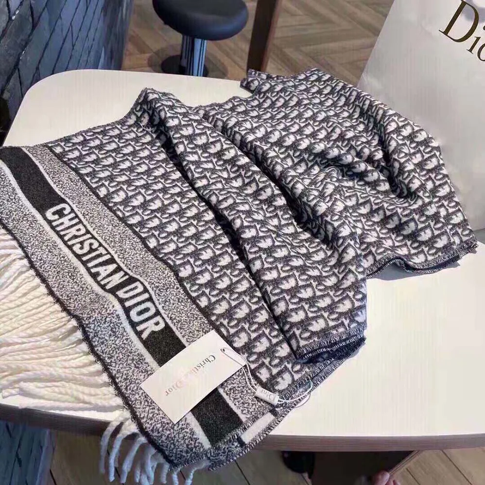 Dior Oblique Scarf Navy Blue Cashmere for Women