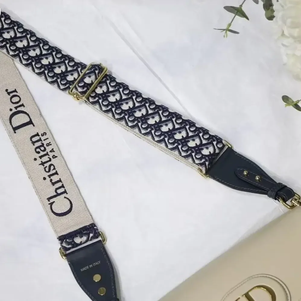 Dior Adjustable Shoulder Strap with Ring Blue Dior Oblique Embroidery for Women Dior Adjustable Shoulder Strap with Ring Blue Dior Oblique Embroidery for Women