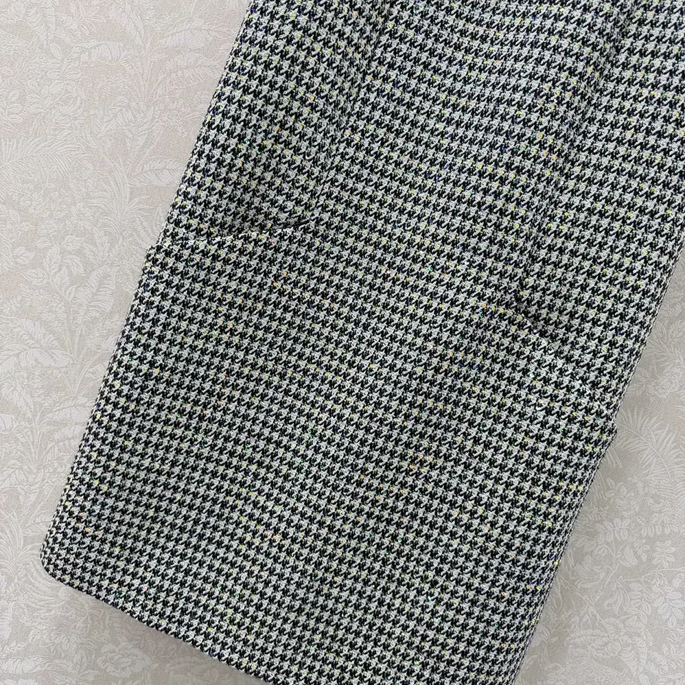 Dior Straight Dress Black and White Houndstooth Virgin Wool Blend with Multicolor Sequins for Women