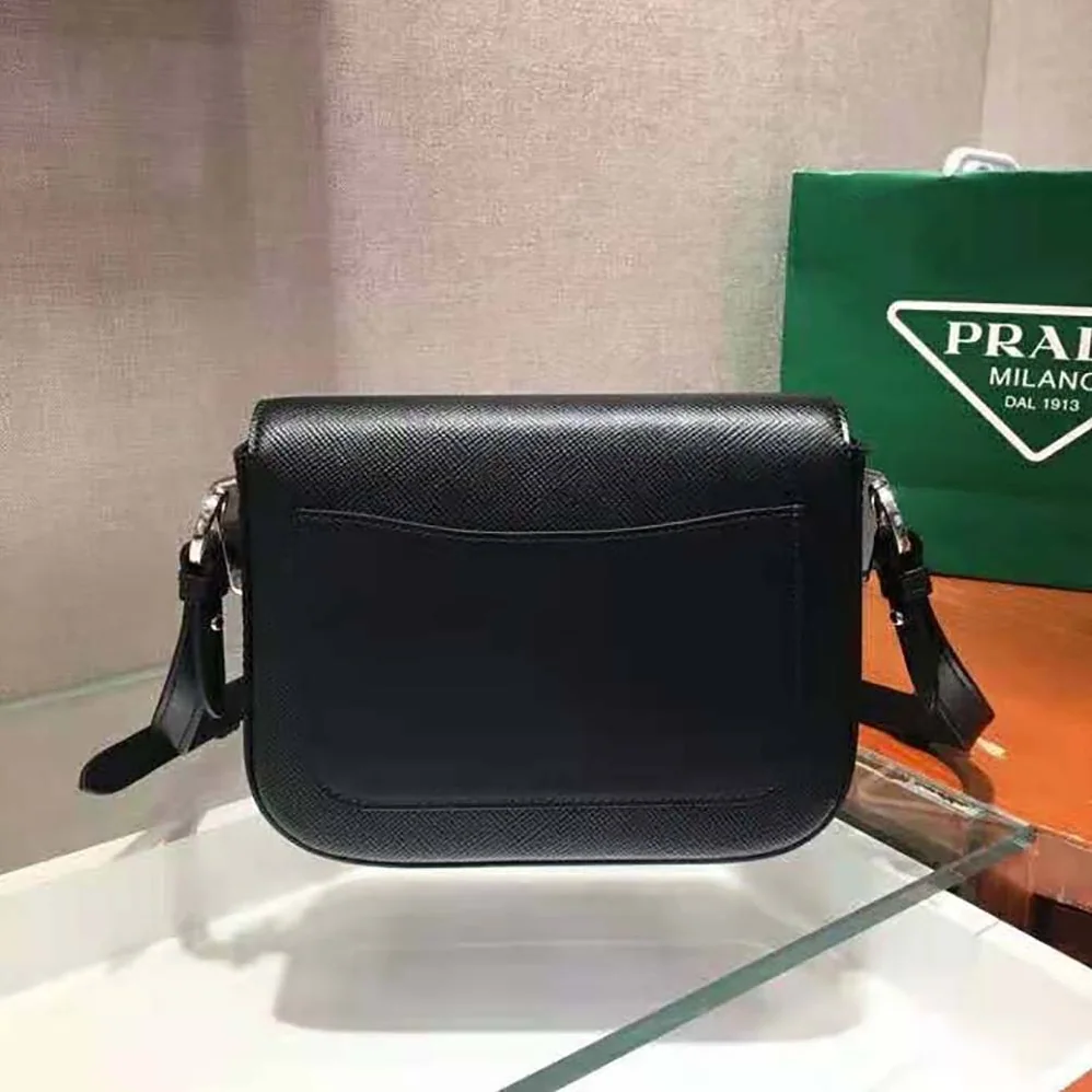 Prada Saffiano Leather Prada Ldentity Shoulder Bag for Women in Black