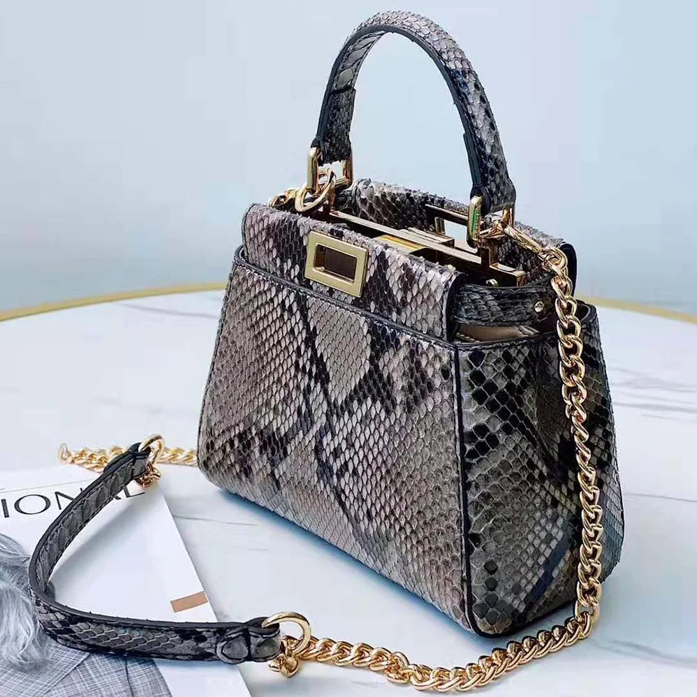 Fendi Peekaboo Iconic Mini Gray Python Bag for Women