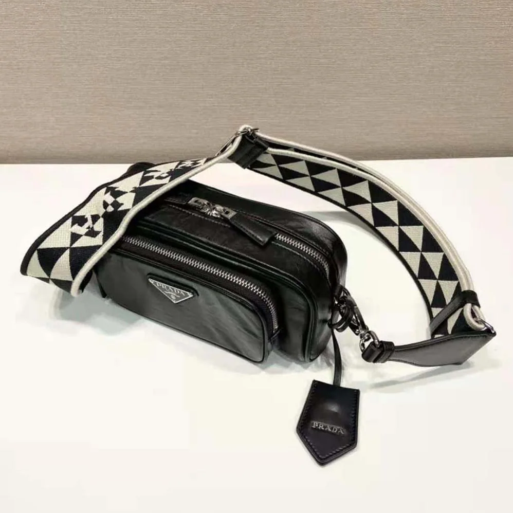 Prada Nappa Antique Leather Multi-Pocket Shoulder Bag for Women in Black