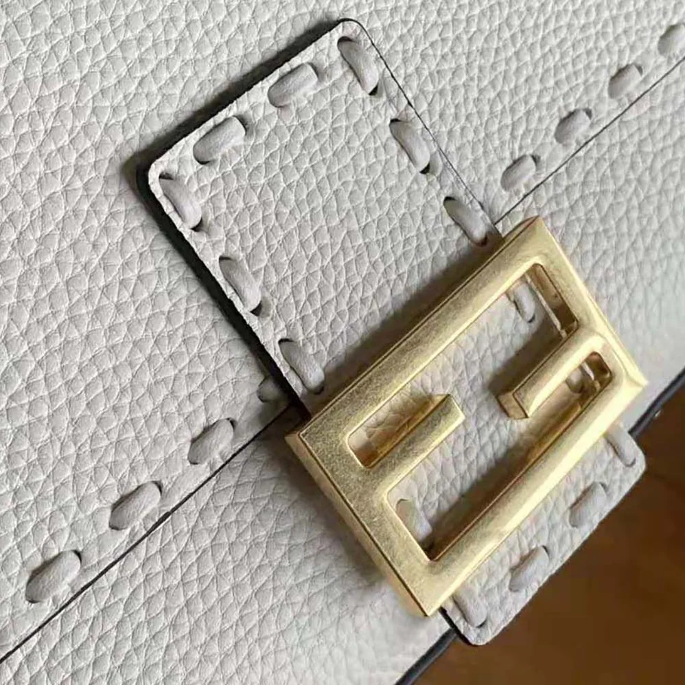 Fendi Baguette Camellia Selleria Bag with Oversized Topstitching for Women
