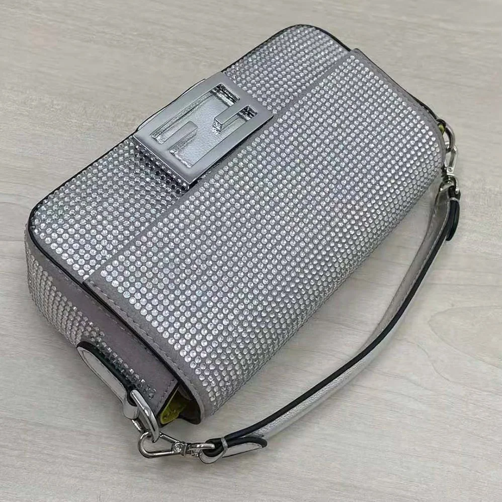 Fendi Baguette Mini Silver Crystals Bag for Women