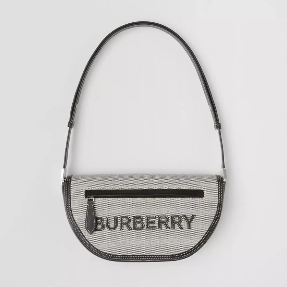 Burberry Small Cotton Canvas and Leather Olympia Bag for Women Burberry Small Cotton Canvas and Leather Olympia Bag for Women