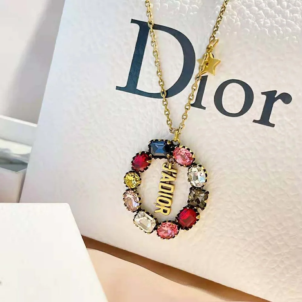 Dior J adior Necklace Antique Gold-Finish Metal and Multicolor Crystals for Women