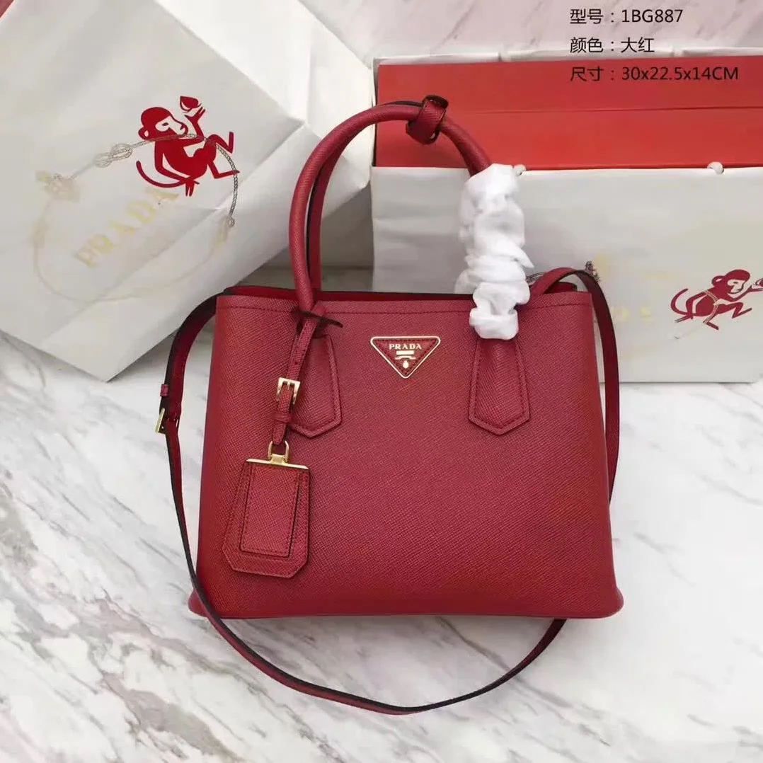 Prada Double Saffiano Leather Bag for Women in Red Prada Double Saffiano Leather Bag for Women in Red