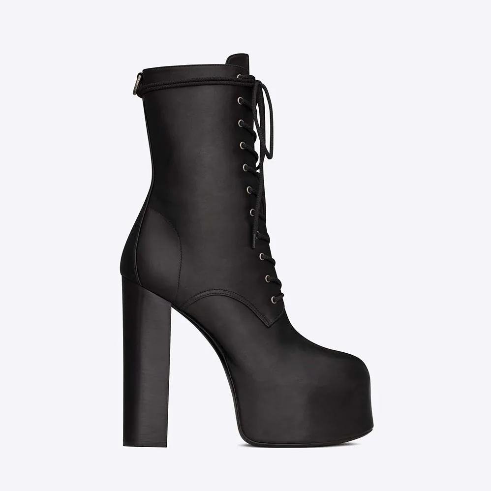 Saint Laurent YSL Cherry Lace-up Platform Booties in Smooth Leather for Women Saint Laurent YSL Cherry Lace-up Platform Booties in Smooth Leather for Women