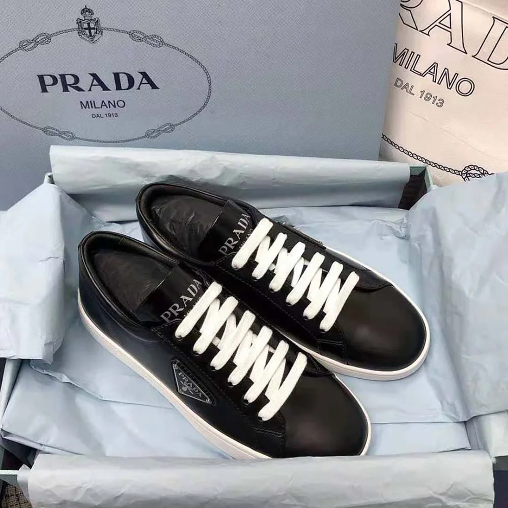 Prada Brushed Leather Sneakers for Men in Black