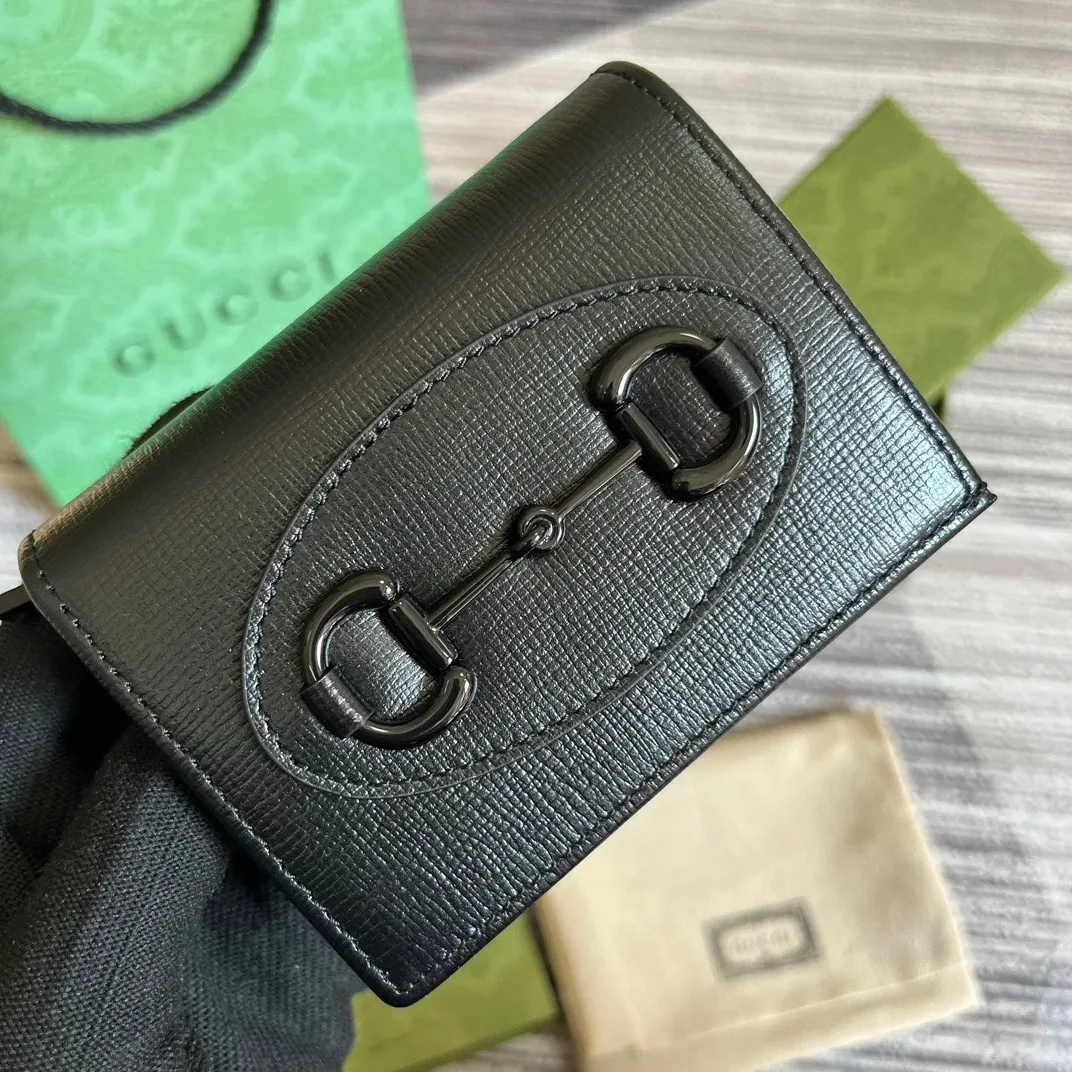 Gucci GG Horsebit 1955 Card Case Wallet Black 1AAJ8 1000 / Gucci GG Horsebit 1955 Card Case Wallet Black 1AAJ8 1000 /