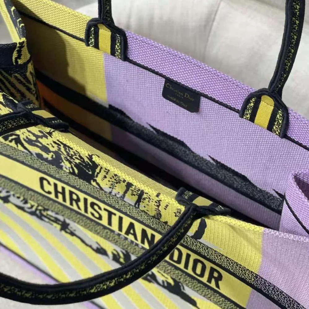 Dior Large Dior Book Tote Bright Yellow and Pink D for Women in Jungle Pop Embroidery Dior Large Dior Book Tote Bright Yellow and Pink D for Women in Jungle Pop Embroidery