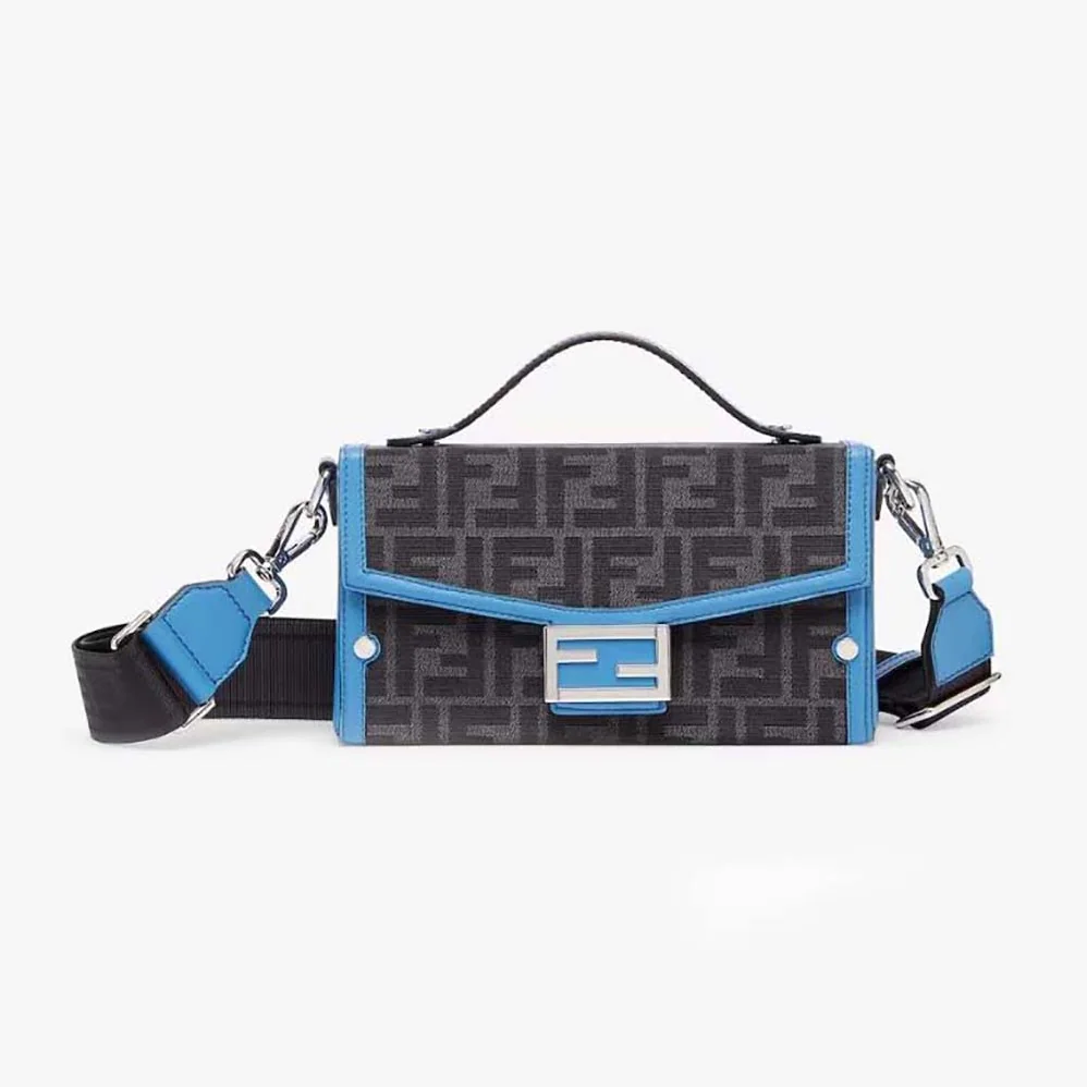 Fendi Soft Trunk Baguette Blue Leather and FF Fabric Bag for Men Fendi Soft Trunk Baguette Blue Leather and FF Fabric Bag for Men