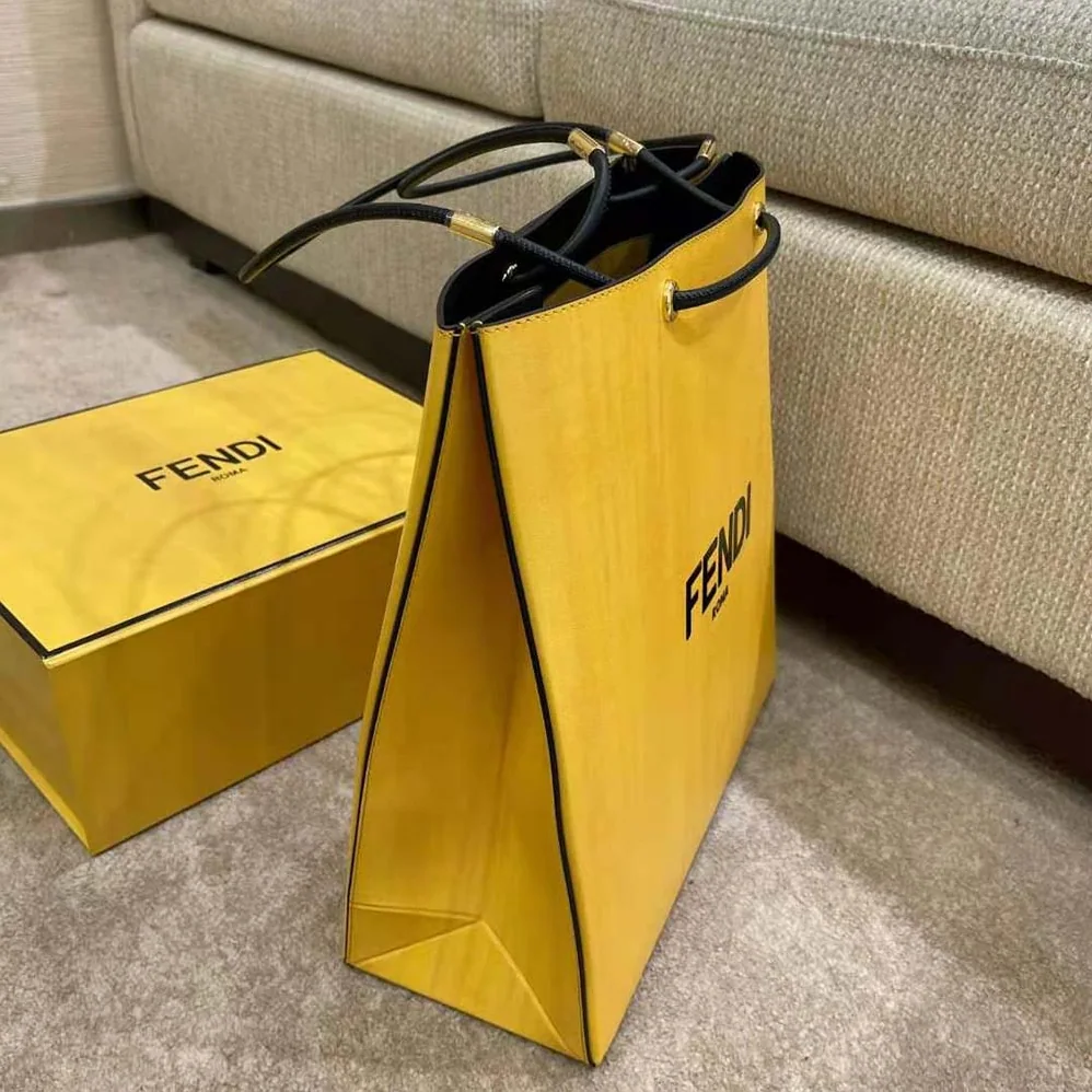 Fendi Fendi Pack Medium Shopping Bag Yellow Leather Bag for Men