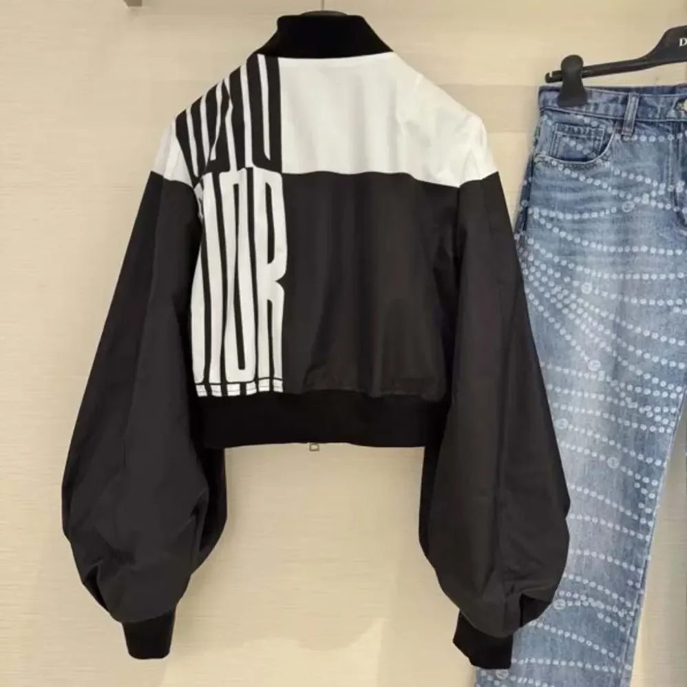 Dior Cropped Bomber Jacket with Bishop Sleeves Black and White Jacquard for Women Dior Cropped Bomber Jacket with Bishop Sleeves Black and White Jacquard for Women