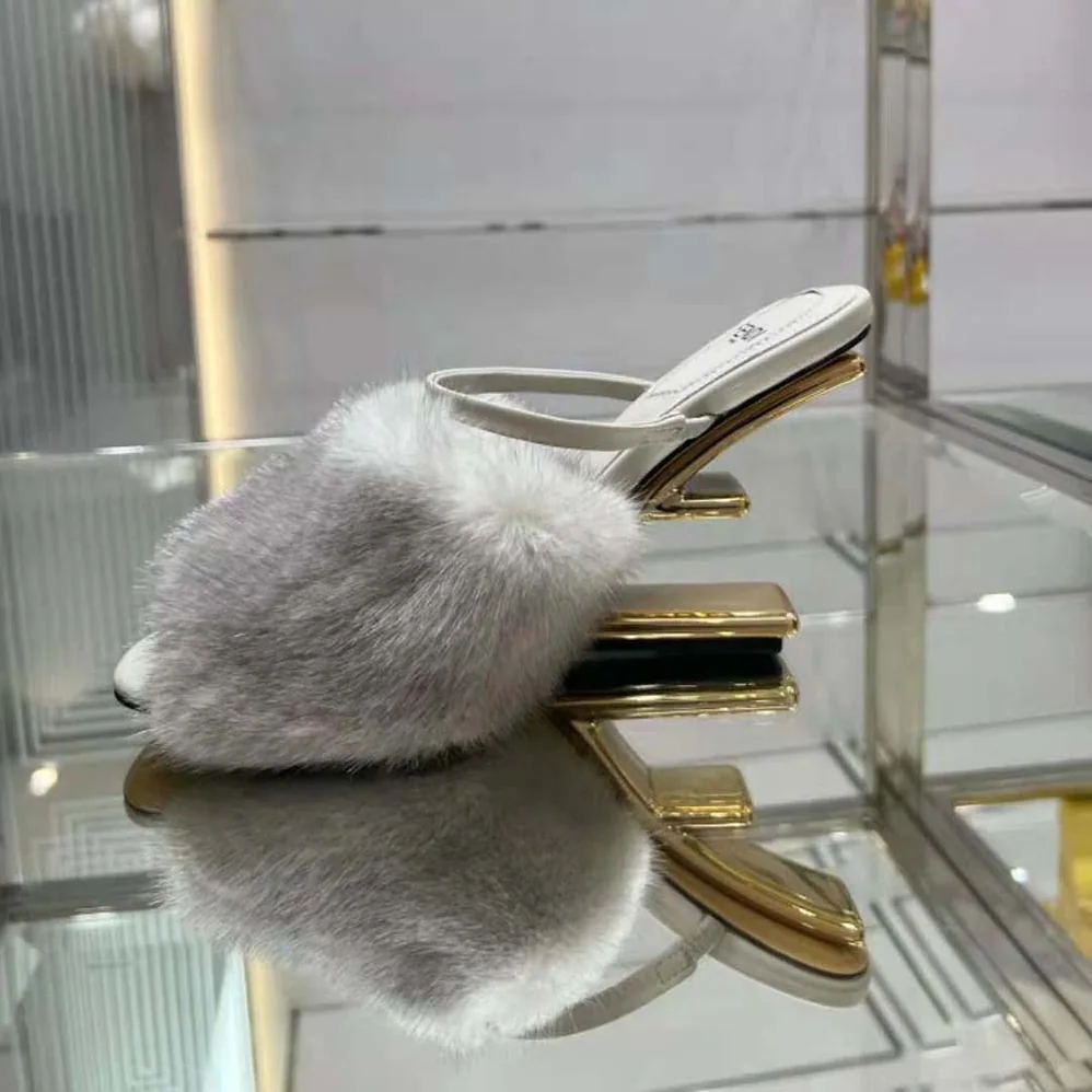 Fendi First Pale Grey Mink High for Women in Heeled Sandals