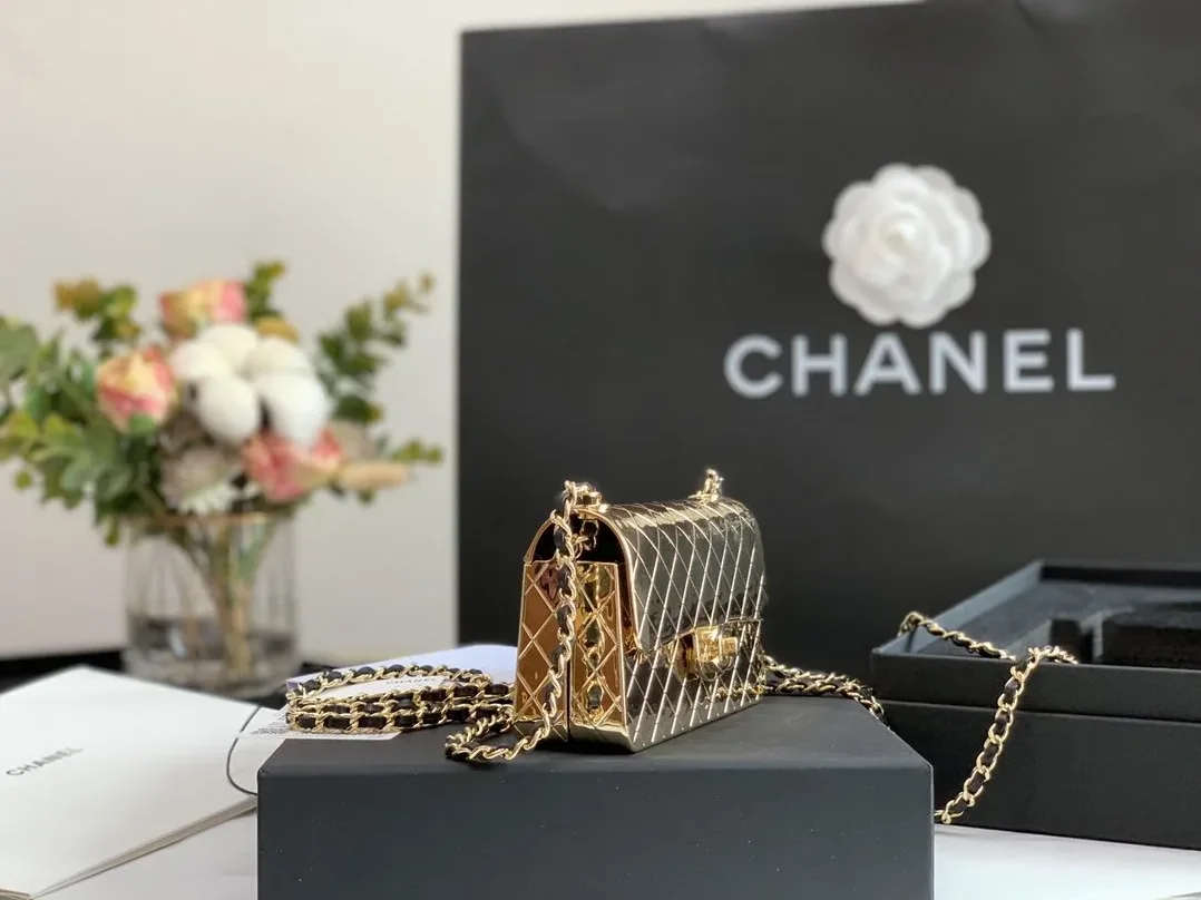 Chanel Evening Flap Bag Small Crossbody in Gold Metalic Gold Hardware Chanel Evening Flap Bag Small Crossbody in Gold Metalic Gold Hardware