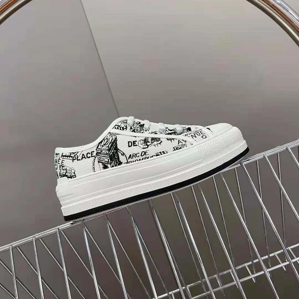 Dior Walk'N'Dior Platform Sneaker White and Black Cotton Embroidered with Plan De Paris Motif for Women