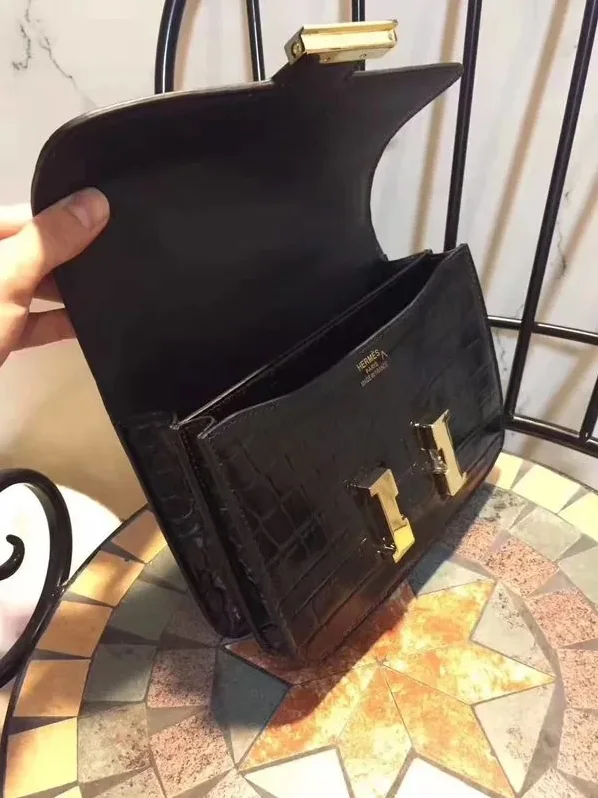 Hermes Constance 24 Pattern Crocodile Black